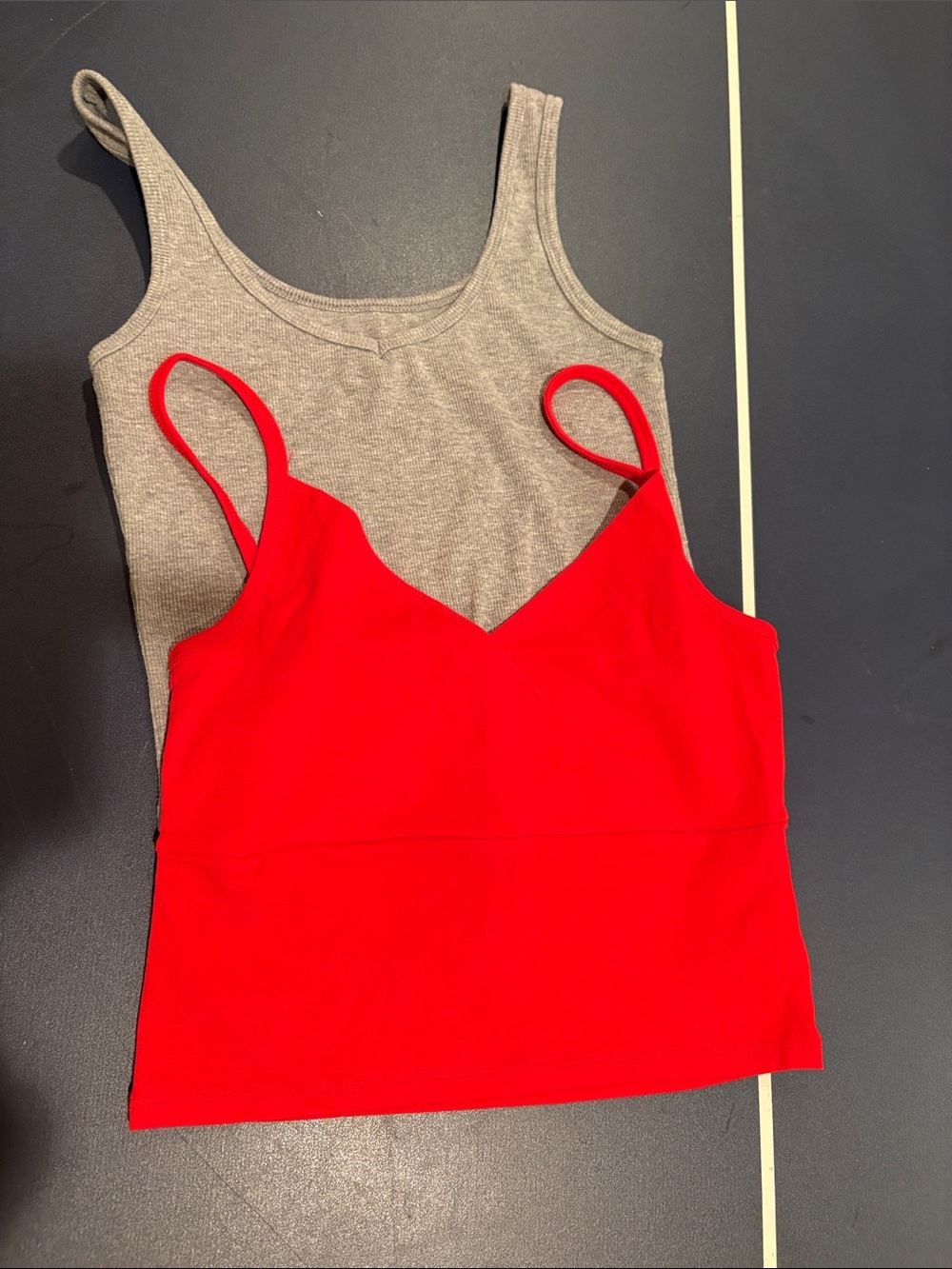 Red Spaghetti Strap Crop Top and Gray Tank Layer Bundle (set up two pieces)
